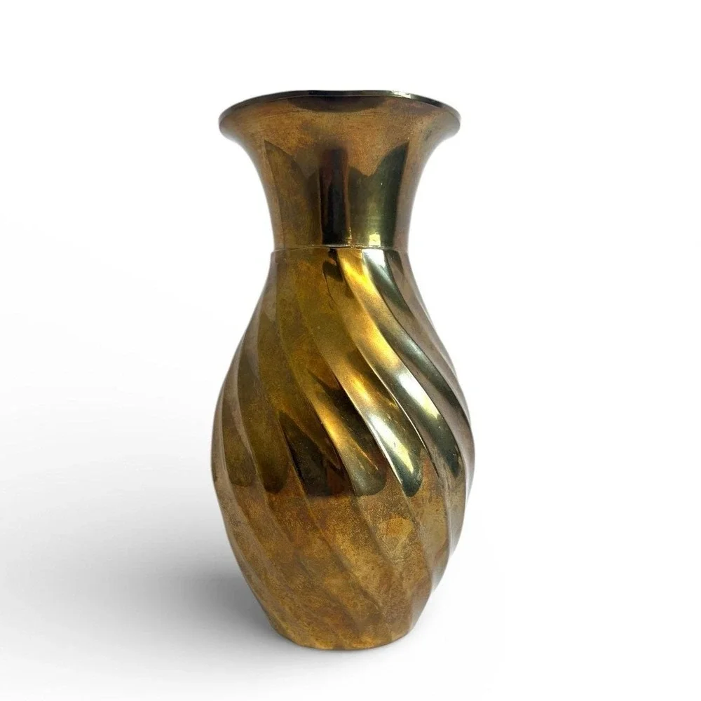 Vintage Brass Swirl Vase Decorative Tabletop Accent Home‎ Decor